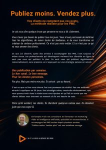 Livre "Publiez moins Vendez plus. Vos clients ne comptent pas vos posts. La méthode réaliste pour les PME."